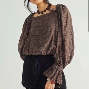 NEW Free People Horseshoe Brown Check Combo Kylie Reversible Top XS